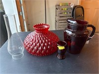 Vintage Ruby Red Depression Large Pitcher, Votive,