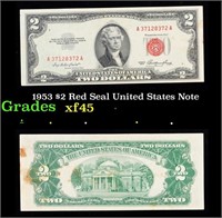 1953 $2 Red Seal United States Note Grades xf+