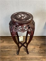 Carved Asian Plant Stand w/Floral Inlay