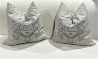 2 Large White French Bee Provence Neutral Pillows