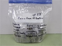 Foreign Coins from 15 countries (sorted in bags)