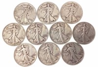 (10) 1943 Walking Liberty 90% Silver Half Dollars