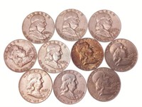 (10) 1957 & 1959 Benjamin Franklin Silver Half