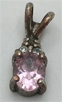 Sterling Pendant W Pink & Clear Stones