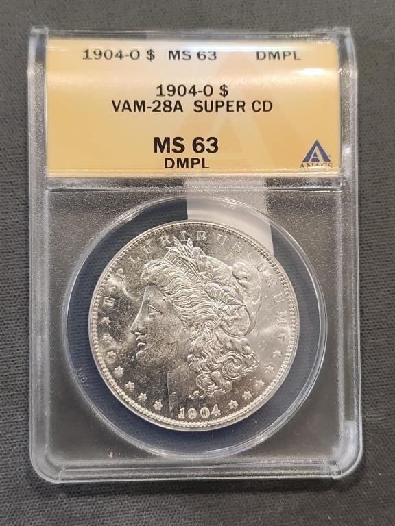 1904-o Morgan Dollar Anacs Ms63 Dmpl Vam