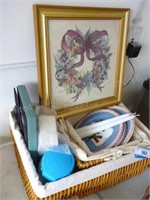 Baskets, dishes, picture, etc.