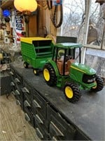 John Deere toy tractor and silage wagon