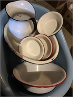 Large Agate Basin and Agateware Pans