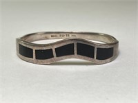 Vint. Solid Sterling "Taxco" Onyx Inlaid Bracelet