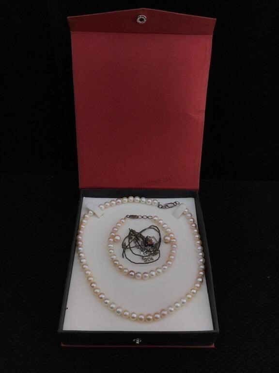 Sterling Necklace With Pearls In Box
