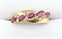 Ladies 14K Yellow Gold 5-Stone Ruby Dinner Ring