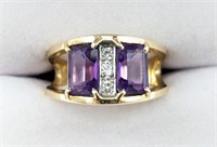 Ladies 14K Yellow Gold Amethyst & Diamond Ring