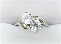 Ladies 10K White Gold White Sapphire Cocktail Ring