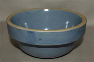 Antique Salt Glaze Blue Stoneware Pottery Bowl