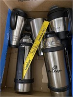 Stainless steel thermoses and travel mugs