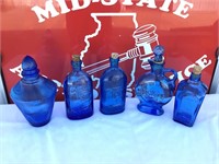 (5) Large Blue Wheaton Bottles Lot