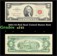 1963 $2 Red Seal United States Note Grades xf+