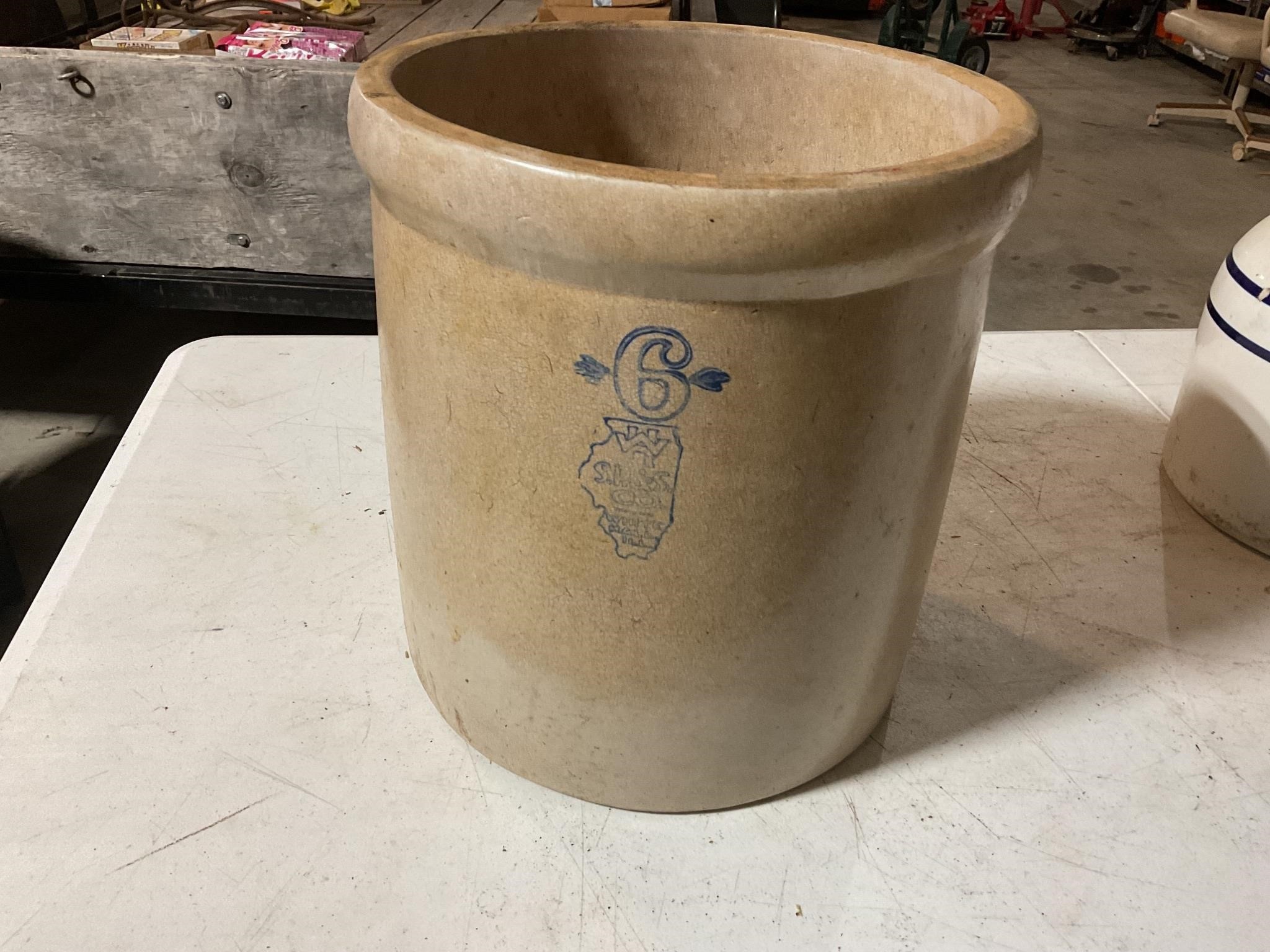 Antique Whitehall salt glazed number 6 crock