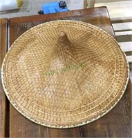 Vintage Asian wicker straw rice paddy hat w/19