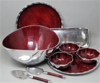 (9 pc) Simplydesignz Silver & Red Lotus Set