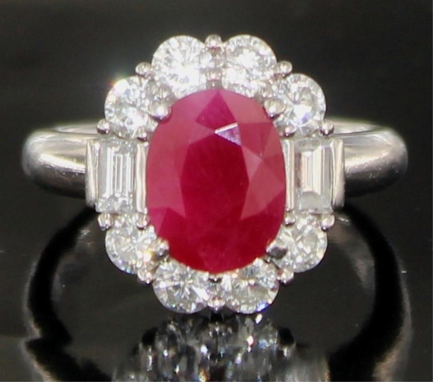 Platinum 3.91 ct Natural Oval Ruby & Diamond Ring