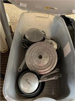 TOTE FULL OF MAGNALITE POTS AND PANS