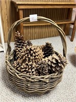 basket full of extra large real pinecones