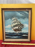Original Oil on Canvas, Ship at sea