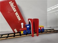 Vtg wooden train track bookends Lilian Vernon