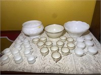 3 Punch Bowl Sets (Incl. Milk Glass, McKee Glass)