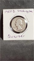 1950 D Silver Washington Quarters US 25 Cent Coin