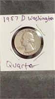 1957 D Silver Washington Quarters US 25 Cent Coin
