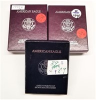 1989, (2) 1990 Proof Silver Eagles