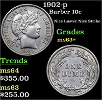 1902-p Barber 10c Grades Select+ Unc