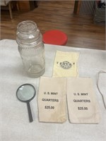 Vintage Mr. peanut Jar & money Bags