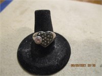 Marked 925 Marcasite Heart Ring w/ Pink Sapphire