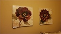 ^ 2 canvas wrapped floral wall hanging 18” X18”.
