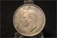 1943 United Kingdom 2 Shillings Silver Coin
