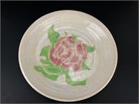 VTG Stoneware Pottery Rose Dish 9.5" diam