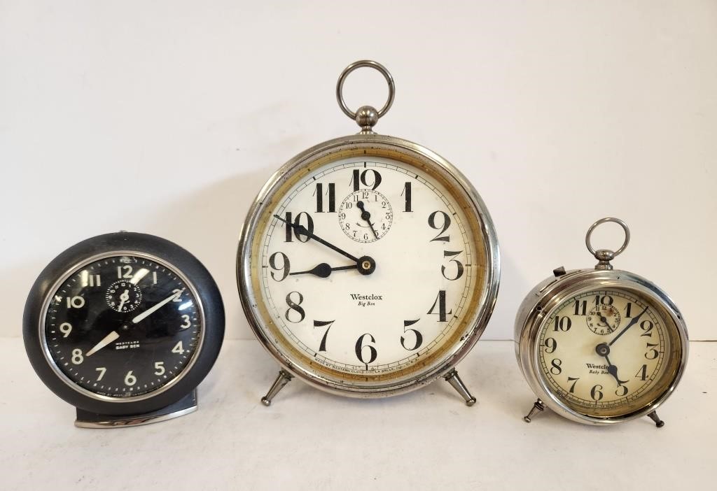 3 Early 20th Century WESTCLOX Alarm Clocks AS IS