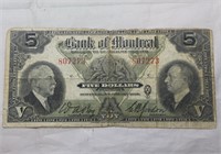 Canada $5 Bank of Montreal Banknote 1935
