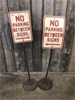 CAST IRON STAND EMBOSSED NO PARKING SIGNS