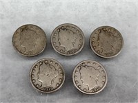 V Nickels- Lot of 5