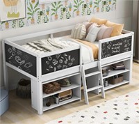 Twin Size Low Loft Bed with Two Movable Shelves