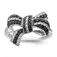 Sterling Silver- Black and White Diamond Bow Ring