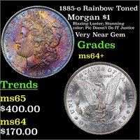1885-o Rainbow Toned Morgan $1 Grades Choice+ Unc