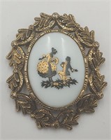 Vintage Silhouette Proposal Pin w/Nice Frame