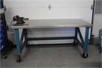 Work bench with attached vice, stainless steel