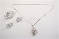 Sterling Silver Necklace, Retro 3PC Leaf Set