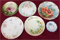 Group of Hand-Painted Floral Plates, Largest 9"